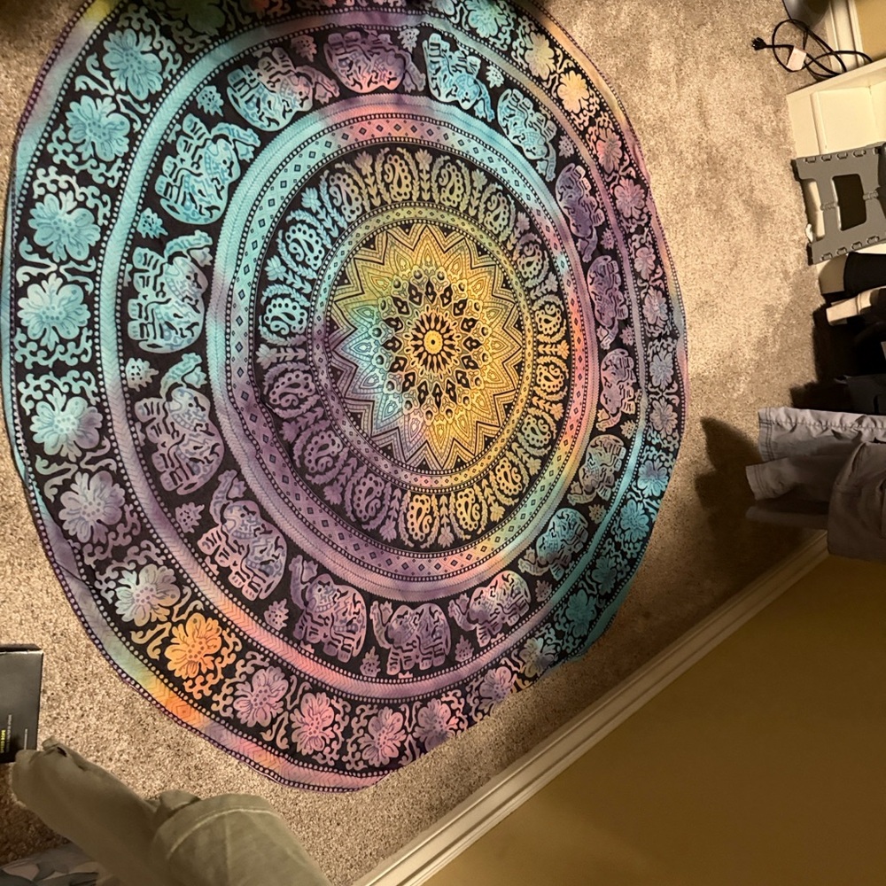 Multicolor Mandala Tapestry Boho beach chiffon mat round 150cm multicolor